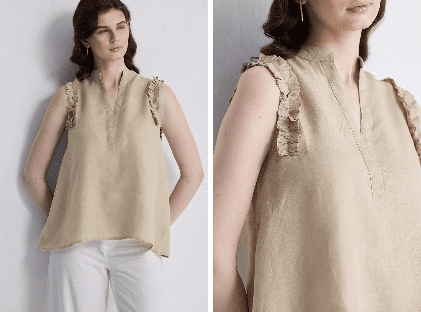 Sleeveless Hemp Top with Ruffles